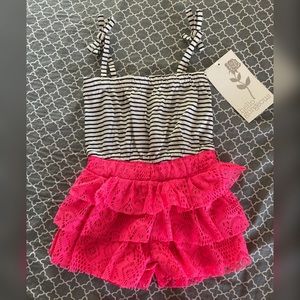 Baby- Stripe Print Shirred Ruffle Romper